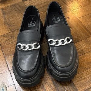 NOBO Black Loafers with Silver Chain Accent